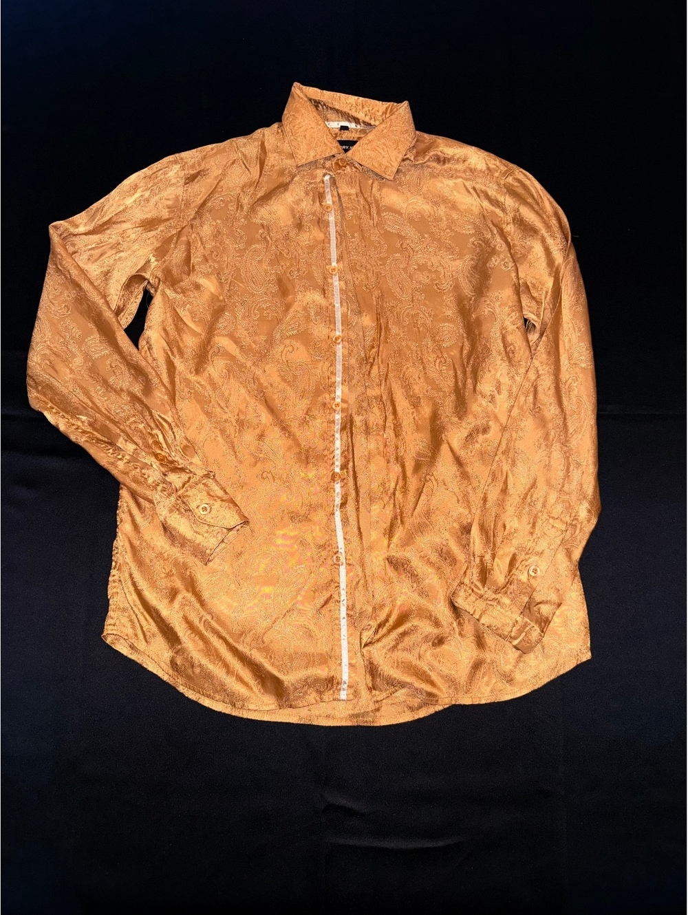 Barry.Wang Men's Gold Paisley Button-Up Shirt Medium